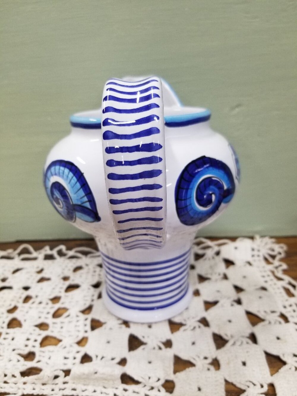 Starbucks Italy Hand Painted Pitcher Blue White with Seashells - Picture 5 of 7